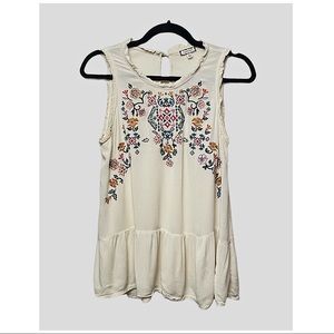 EYESHADOW | FLORAL EMBROIDERED BOHO HIGH NECK RUFFLE TANK